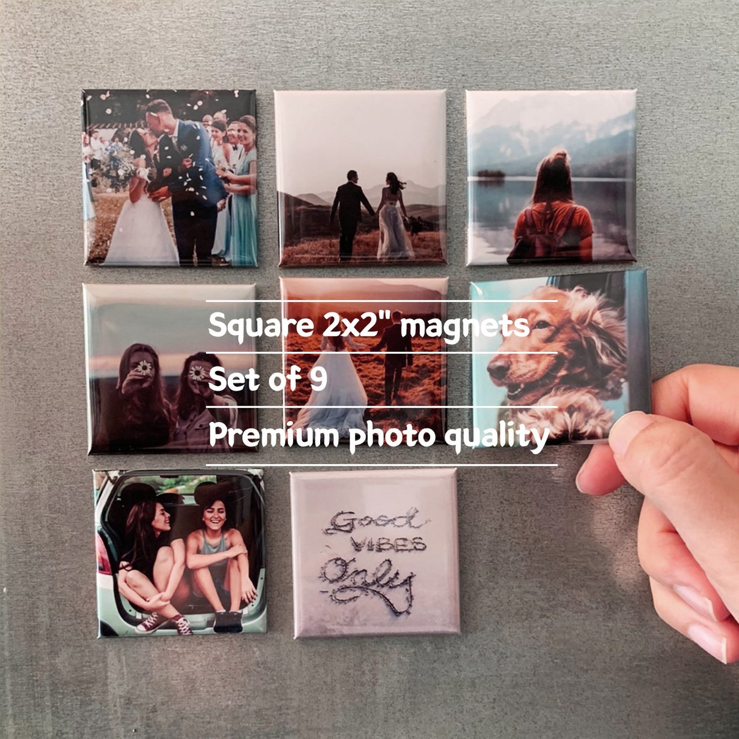 Personalized Photo Magnets 2"x 2" Set of 9